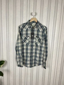 NWT! Mens Lee Gray Blue Check Slim fit Casual Shirt Size M - Picture 1 of 11