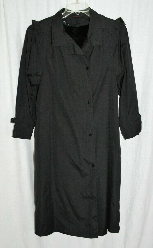 Trench coat preto anos 80 Misty Valley totalmente forrado bolsos colete feminino tamanho 7/8  - Imagem 1 de 4
