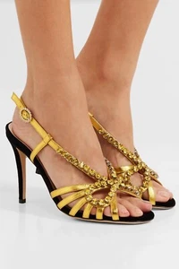 Gucci Crystal Sandals Size 3 (EU 36) Gold Slingback Heels RRP £875.00 - Picture 1 of 11