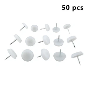 50Pcs Table Chair Furniture Feet Foot Leg Glide Nails Screws Protect Floor White - Picture 1 of 21