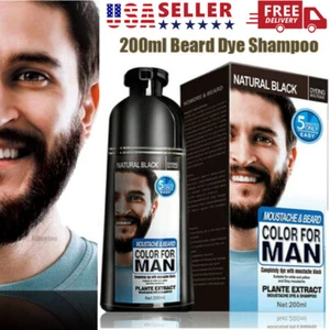 Men 2 in 1 Beard Mustache Natural Hair Color Shampoo Permanent Black Dye - Picture 1 of 23