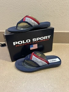Vtg Polo Sport Ralph Lauren X-67 Thong Sandals Mesh Suede Navy Red Women 7 NEW - Picture 1 of 9