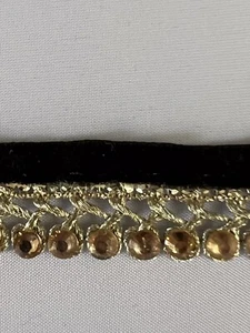 INDIAN BRAIDED IN TWIST BLACK & GOLD VALOUR CRYSTALS LACE TRIM - SOLD by METRE - Picture 1 of 6