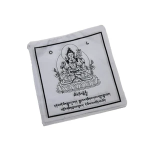 Bandera de oración de algodón tibetano Chenrezig en todo color blanco - Imagen 1 de 2