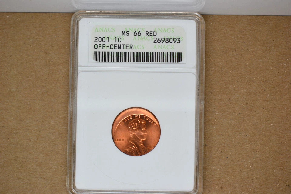 2001 Off Center Lincoln Cent- ANACS MS-66 RED.  Nice Error!! - Image 1 of 4