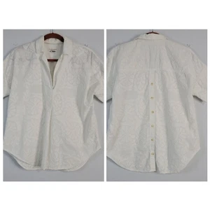 Top manga corta bordado floral Pilcro Anthropologie talla XS blanco oversize - Imagen 1 de 11