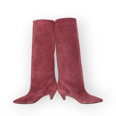 EU 38 ~ US 7.5/8 AnnaF Rosa Suede Sandy Boot KneeHigh 2.5" ConeHeel FreeShip - Image 1 of 4
