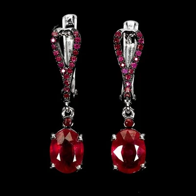 Pendientes de plata de ley 925 rubí ovalado 8x6 mm rubí corte diamante piedras preciosas joyería Foto 1 de 4