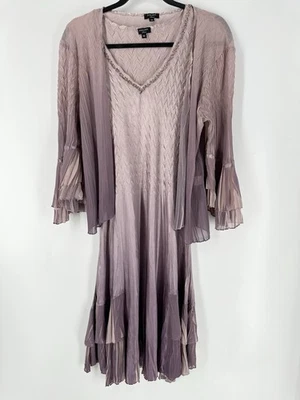 Vestido Komarov Cuello en V Adornado En Capas Púrpura Lotus Ombré Humo Midi M Leer Foto 1 de 4