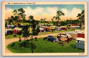 c1930s Postcard Trailer City St Petersburg Florida Winter Scene Art-Colortone - Picture 1 of 2