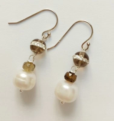 Orecchini pendenti in argento 925 perle di acqua dolce con tormaline e cristallo - Immagine 1 di 4