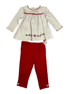 Conjunto de atuendo Little Me bebé niña talla 12 Mos blanco rojo mezcla de algodón a lunares A008 - Imagen 1 de 7