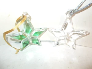 2 Stück 3,5" GLAS STERN ORNAMENTE KLAR & GRÜN TÖNUNG - Bild 1 von 9