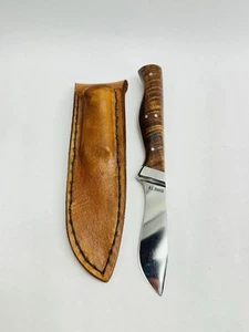 RL Davis Custom Fixed Recurve Hunting Knife Tiger Maple Handle Leather Sheath - Picture 1 of 14