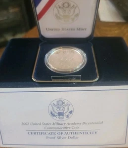 2002 W US Military Academy Bicentennial Proof Silver Dollar OGP And COA - Picture 1 of 9