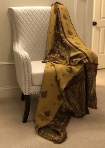 Luxury Heavyweight Jacquard Handloom Cotton Paisley throw, fringe, Mustard Brown - Picture 1 of 12