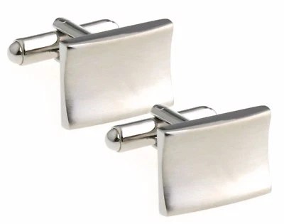 Smart Schlicht Gebürstetes Silber Konkav Rechteck Manschettenknöpfe Von Direkte - Bild 1 von 4