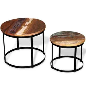 Coffee Table Set 2 Piece Round End Table Side Table Solid Wood Mango vidaXL - Picture 1 of 16