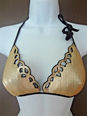 Auténtico Nuevo Traje de Baño LA PERLA LENTEJUELAS DORADAS CORTE LÁSER TOP BIKINI (solo sujetador) Foto 1 de 3