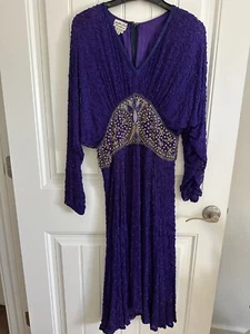 Vintage 80s Judith Ann Silk Beaded Dress Small - Picture 1 of 15