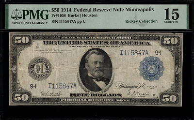 1914 $50 Federal Reserve Note Minneapolis FR-1058 - PMG 15 comment - 13 Known - Image 1 of 2