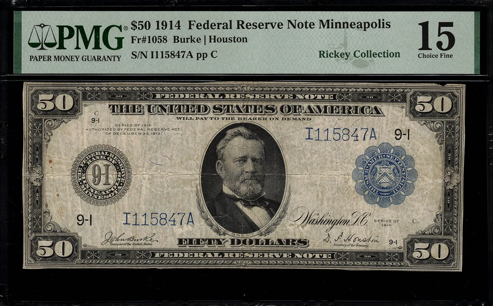 1914 $50 Federal Reserve Note Minneapolis FR-1058 - PMG 15 comment - 13 Known - Image 1 of 2