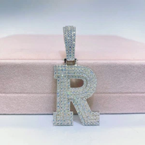 R Letter D Color Moissanite Pendant 925 Silver Passes Tester Plated White Gold - Picture 1 of 9