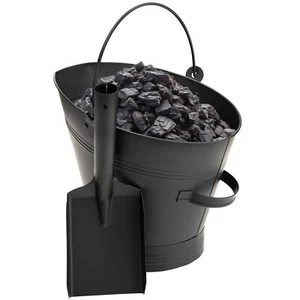 WATERLOO BUCKET & SHOVEL SET STEEL METAL BLACK FIRESIDE COAL ASH LOG SCUTTLE HOD - Picture 1 of 9