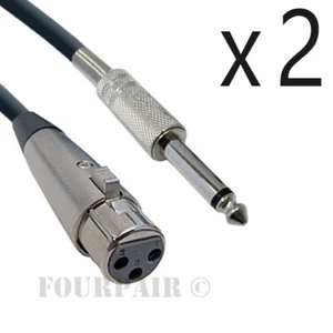 2 Pack Lot - 10ft XLR 3-Pin Female to 1/4" Mono Shielded Microphone Mic Cable - Picture 1 of 2