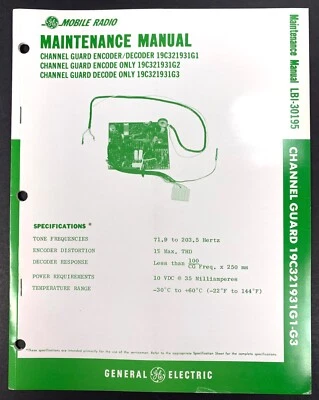 GE Mobile Channel Guard Encoder/Decoder Two-Way FM Radio Manual LBI30195 - Image 1 of 4