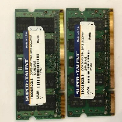 Super Talent DDR2-800 SODIMM 4GB 2x2GB/128x8 Samsung Chip Dual laptop Memory Kit - Image 1 of 3
