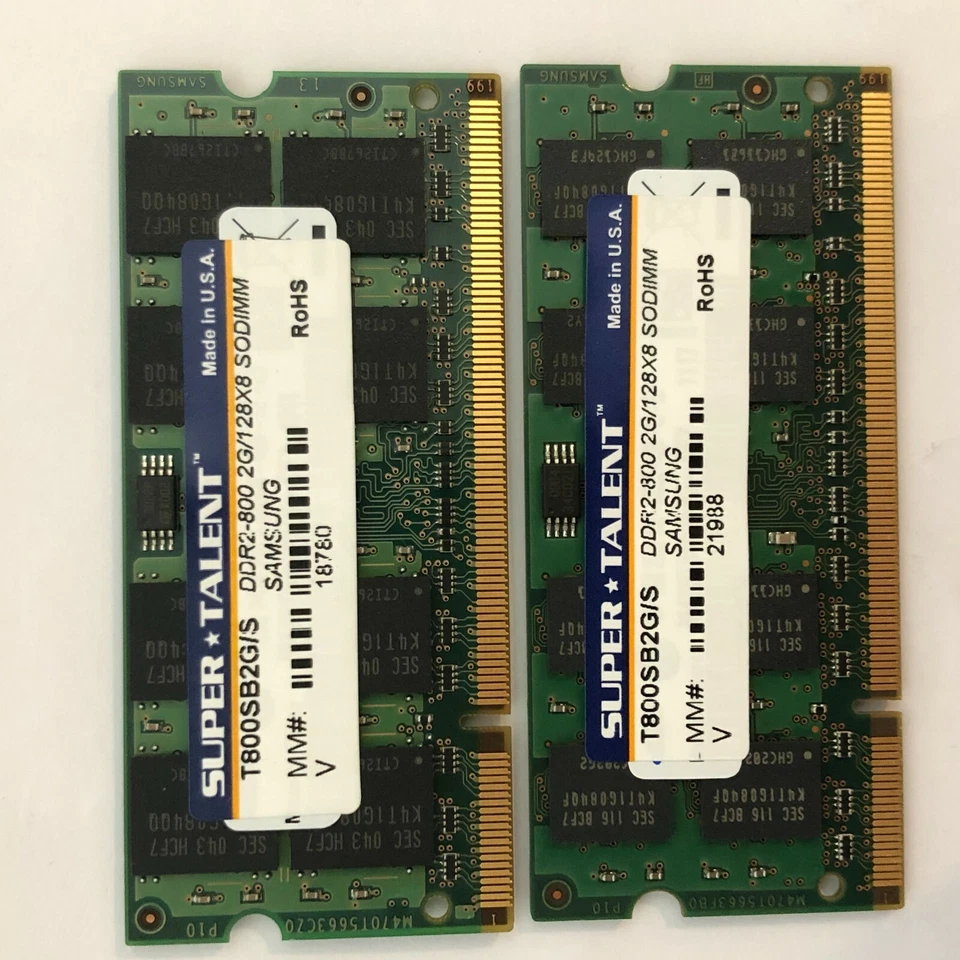 Super Talent DDR2-800 SODIMM 4GB 2x2GB/128x8 Samsung Chip Dual laptop Memory Kit - Image 1 of 3