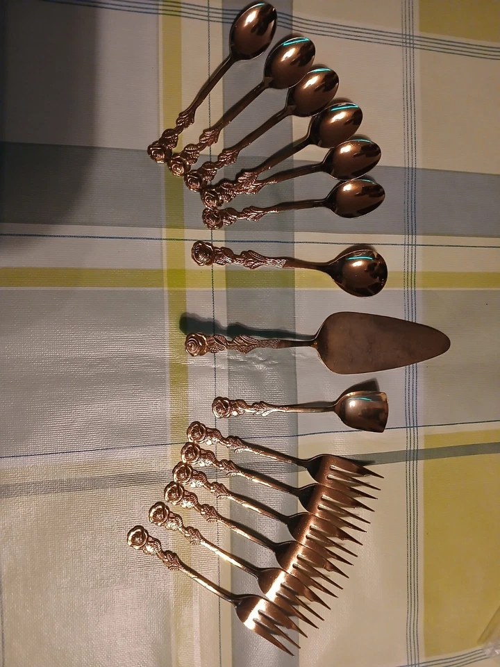 Kaffeebesteck 15-teilig - vergoldet -  Motiv Rose  - Bild 1 von 1