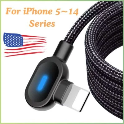 90 Degree USB Cable 3/6FT  Charger Charging Cord Lot For iPhone 8 XR 11 12 13 14 - Image 1 of 4