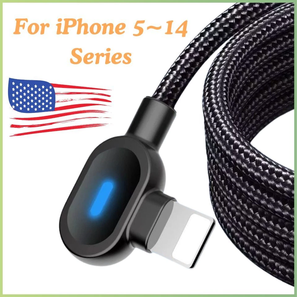 90 Degree USB Cable 3/6FT  Charger Charging Cord Lot For iPhone 8 XR 11 12 13 14 - Image 1 of 4