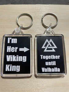 Her Viking King Valhalla romance love couple family Norse keyring bag tag gift - Picture 1 of 1