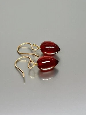 18K Oro Fill Granato Rosso Lacrima Pendenti Orecchino IN 925 Argento Sterling - Immagine 1 di 4