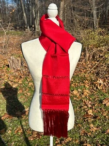 Fringed Rebozo Chalina Shawl Wrap Hand Loom Sta. Maria Mexico 6.2x2 Red SM11 - Picture 1 of 7