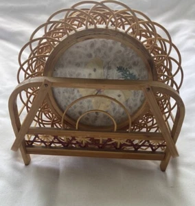 Vintage 6 Pressed Butterfly Coasters Bamboo Rattan w/Caddy Holder Acrylic Set - Picture 1 of 14