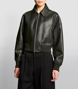 Green Bomber Leather Jacket Women Pure Lambskin Size S M L XL XXL Custom Made