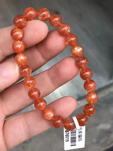 Bracciale Perline Elastiche Cristallo Quarzo Pietra Solare Fragola Dorata Naturale 8mm - Foto 1 di 2