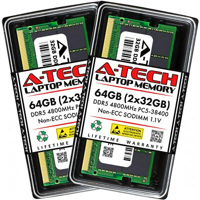 A-Tech 64GB 2x 32GB PC5-38400 Laptop SODIMM DDR5 4800 262pin Notebook Memory RAM - Image 1 of 4