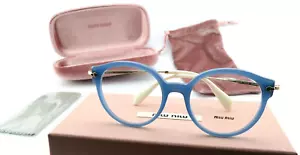 MIU MIU Brille VMU 04P 52-19 140 Blau Grau Gold Rund Panto Damen Italy OVP M - Bild 1 von 11