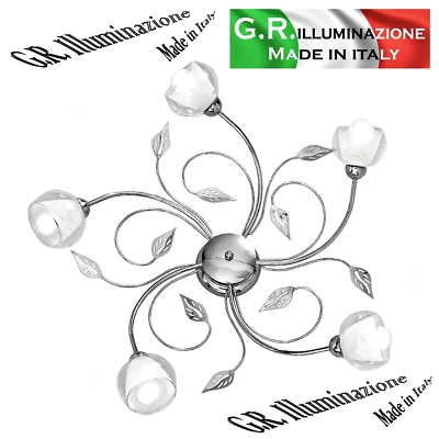 PLAFONIERA MODERNA CROMATA 5 L. LAMPADARIO DA SOFFITTO CROMO SOGGIORNO BAGNO Tea - Immagine 1 di 4