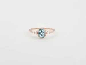 Oval Moss Agate Ring – Rose Gold Plated Dainty Engagement Ring - Picture 1 of 9