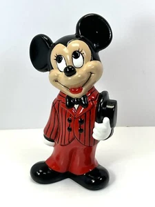 Figura de Mickey Mouse de cerámica de Walt Disney 1977 de colección estatua/sombrero de copa rojo - Imagen 1 de 11
