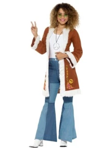 Ladies 1960s Retro Hippie Afghan Festival  Coat Fancy Dress Costume - Picture 1 of 3