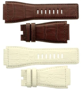 Bell & Ross kompatibles Leder Uhrenarmband in Krokodilleffekt, 24 mm, creme, braun - Bild 1 von 3