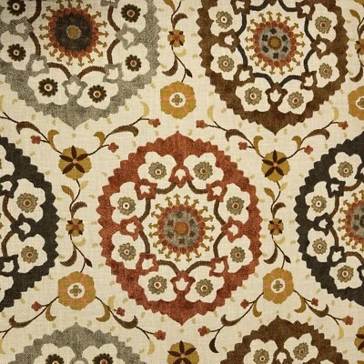 Brown Cotton Medallion LINEN SPICE Drapery Pillow Upholstery Sewing Fabric BTY - Image 1 of 4