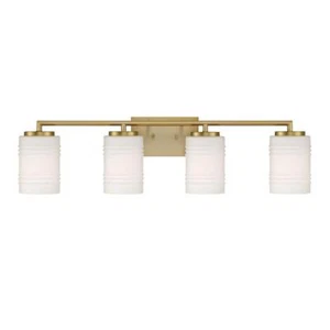Designers Fountain 33" Vanity Light Glass Shades Etched Opal Ribbed Brushed Gold - Picture 1 of 5